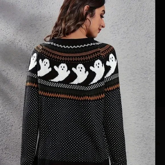 Halloween Sweater Ghostly Fun Retro Crewneck Sweater - Picture 3 of 14